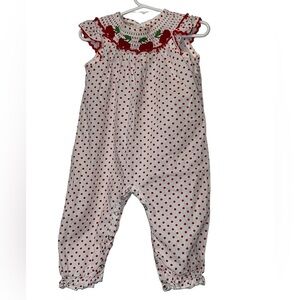 Cherry Polka Dot smocked Romper white red 12-18m
